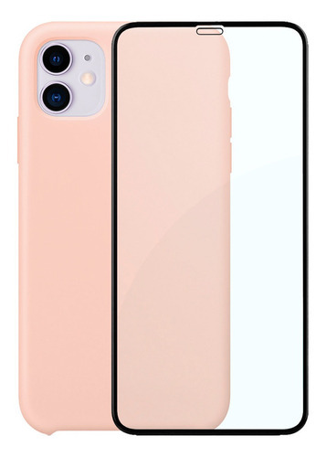Capinha Silicone Compatível iPhone Modelos + Película Cor Rosa Areia Modelo Da Capa iPhone 11 Pro Max