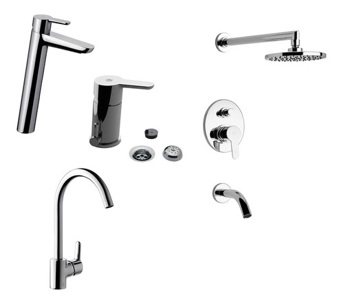 Combo Griferia Fv Puelo Lavatorio Bidet Ducha Cocina Cs2433