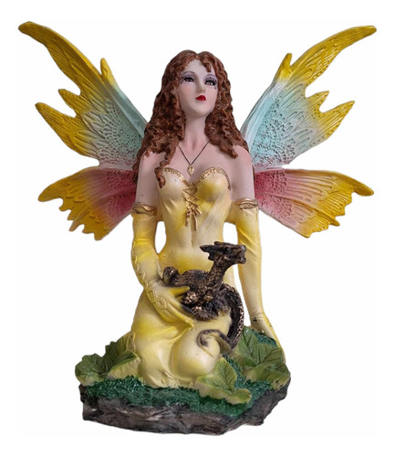 Figura Hada Del Bosque Sentada Con Dragon Decoración 30 Cm 