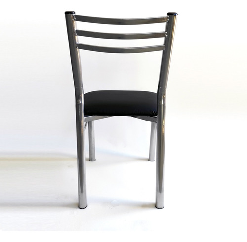 Silla De Comedor, Caño, Reforzada, Asiento Tapizado X 3 Unid Liso Gris Negro