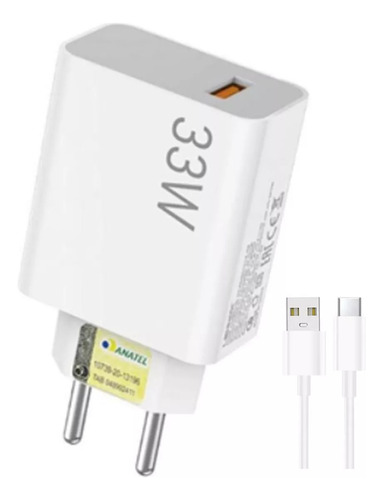 Carregador Para Xiaomi 33w Redmi Note 8 9 10 11 Poco M3 X3 Cor Branco