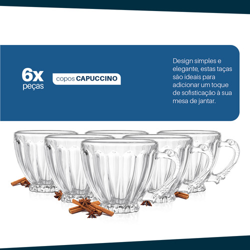Canecas Vidro Cappuccino Chá Café 200ml Conjunto 6 Peças