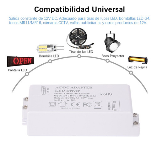 Led Driver 60w Transformador Para Tiras Luces Y Lámpara