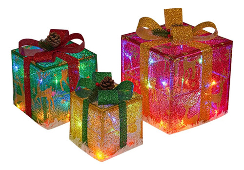 Cajas De Regalo Navideñas Iluminadas Con Led Y Lazos, Juego