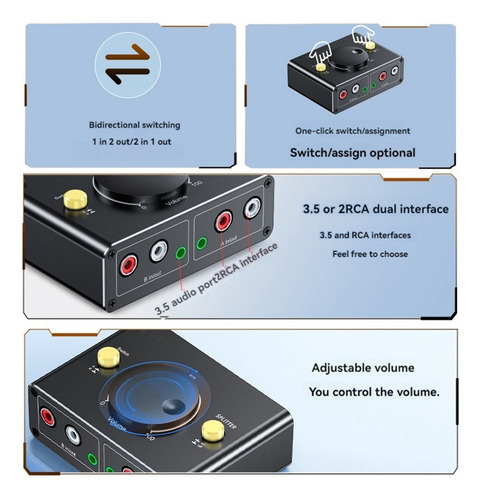 Comutador De Áudio De 3,5 Mm A 2rca Comutador Bidirecional 1