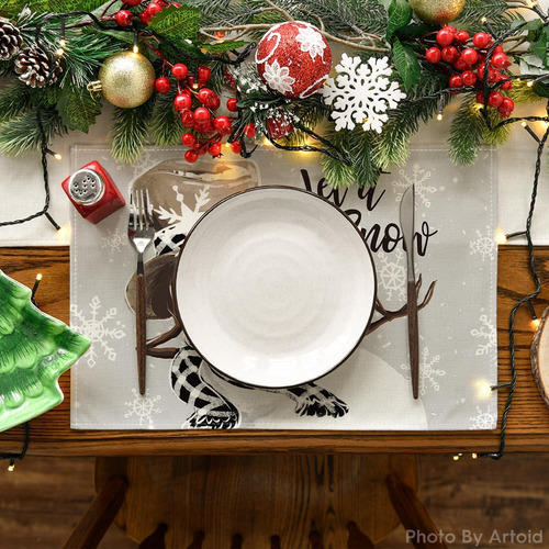 Decoracion Navideña De 8 Piezas Manteles Diseño Snowman Silver