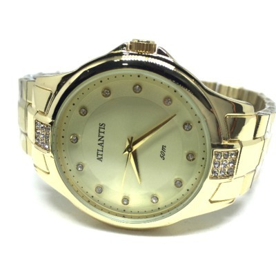 Relógio Atlantis Dourado Detalhes Em Strass - G3412