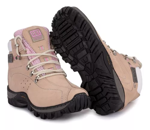 Bota Cat feminina Coturno Botinha Caterpillar de couro 9820 Nude Rosa  trabalho