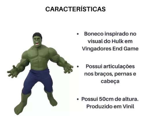 Boneco Hulk Marvel Endgame - Articulado 50 Cm Mimo Filme