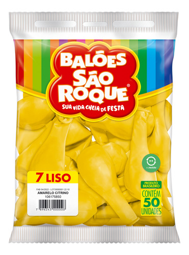 São Roque Balão Redondo cor amarelo Liso 7" 50 unidades