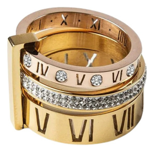 Anillo Triple Stackstone Aurora N° Romanos Gold Silver Dorado 8