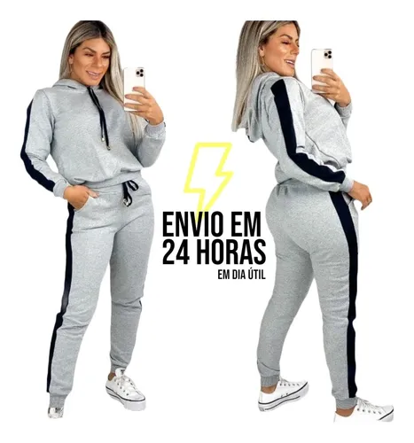 Conjunto Moletom Feminino Flanelado 100% Algodao CINTURA ALTA