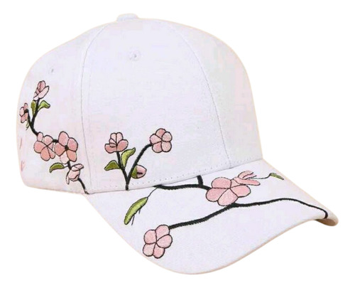 Gorra Blanco Bordada Flores Sakura Cherry Blossom Importada Blanco L Floreado