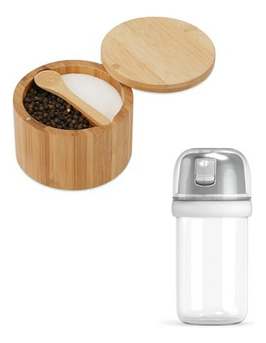 Salero Y Pimentero De Bambú Con Recipiente Para La Sal En Vi
