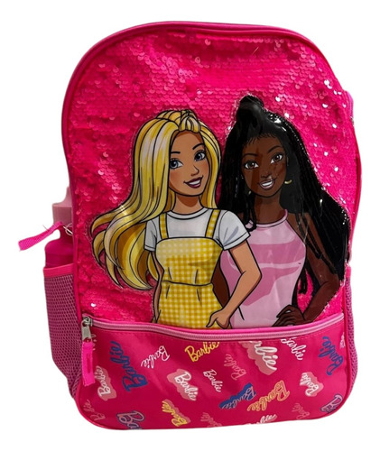 Mochila Barbie Mattel Primaria 5 Piezas Back Pack Color Rosa Chicle Diseño De La Tela Barbie Lentejuelas