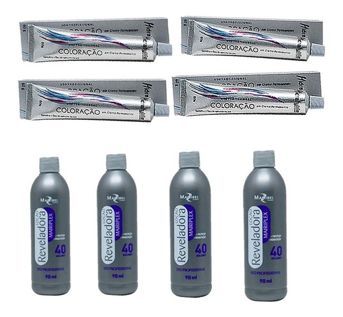Kit 04 Tintas Vermelho N° 66.66 E 04 Ox 40vol 90ml Mairibel Tom 66.66 Louro Escuro Vermelho Intenso