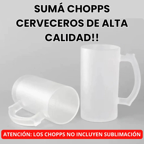 Chopp Vidrio Esmerilado Para Sublimar Transparente X 5 Un Blanco Esmerilado
