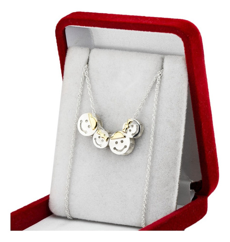 Conjunto Cadena + 4 Dijes Caritas De Nene Y Nena Plata Y Oro Color Tourbillon