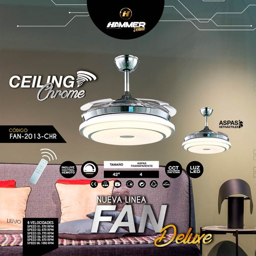 Imagen 3 de 4 de Ventilador De Techo Ceiling Crhome Hammer 42