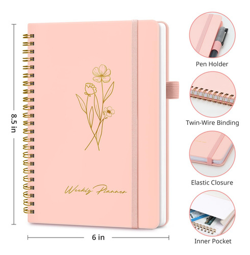 Agenda Semanal A5 Sin Fecha, Cuaderno Rosa De Tareas Color De La Portada Nombre Del Diseño 0