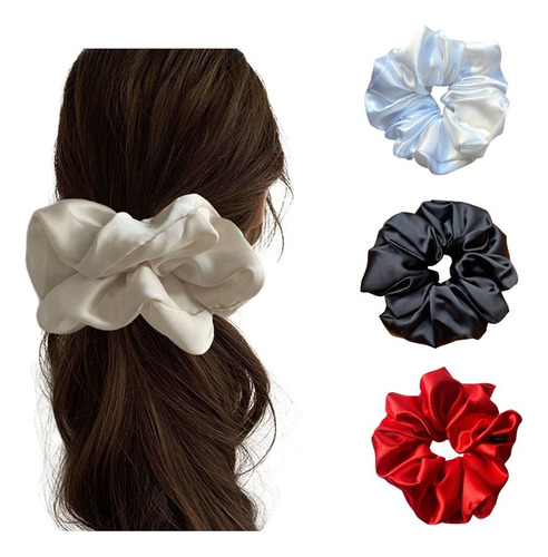 Pack 3 Scrunchie Xl Gigante Rojo Negro Blanco Liga Elastica Multi Lisa Xl