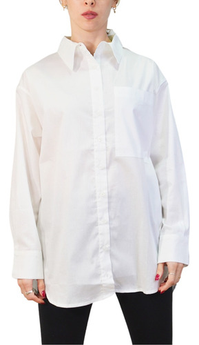 Camisa Larga Blanca Lisa Manga Larga Mujer Clasica Tendencia