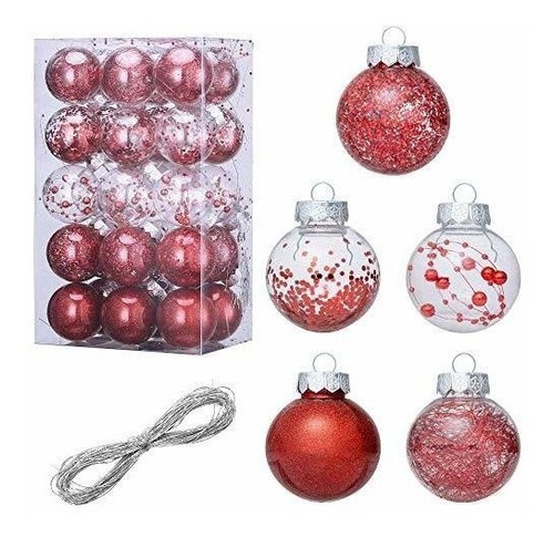 Bolas Para Arbol De Navidad Con Relleno Rojo- 6cm X 30u.