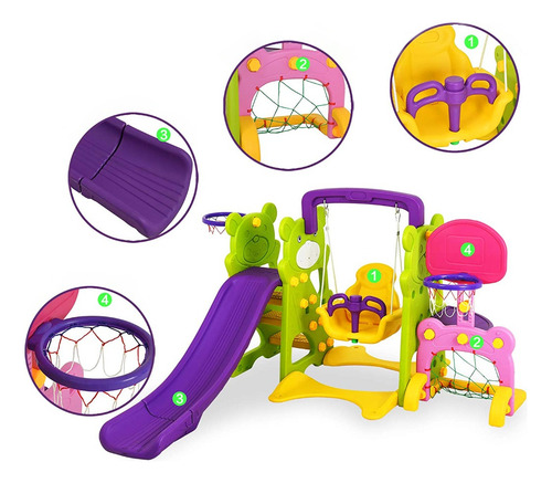 Resbaladera Tobogán Para Niños 4 En 1 Columpio + Arco + Aro