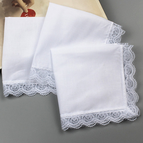 5 Pañuelos Bordados De Encaje, 100% Algodón, Color Blanco