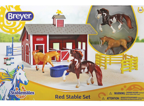 Conjunto Estável Breyer 59197 Vermelho Com 2 Cavalos E Acess