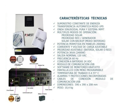 Inversor Solar Hibrido 3000va 3kva Carga Solar