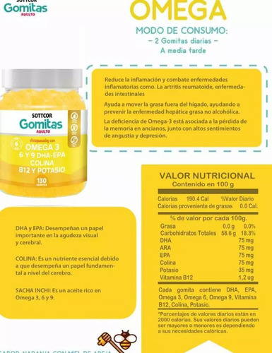 Pack 3 Omega 3, 6 Y 9 Dha-epa Gomitas Sottcor X 130 Unid
