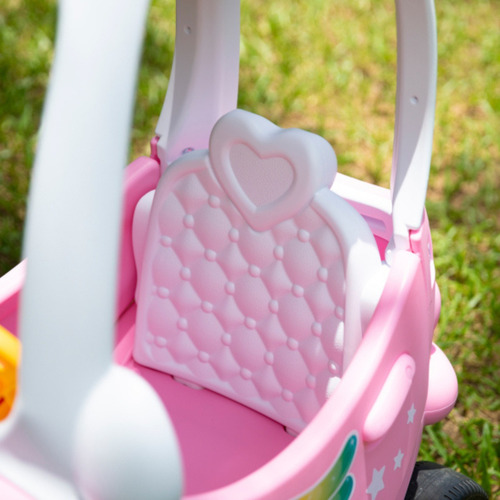 Cochecito de cuadriciclo para niños con cuerno de unicornio rosa