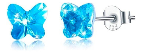 Hermosos Aros Mariposa Azul Plata 925 Cristal Austriaco 5 Mm