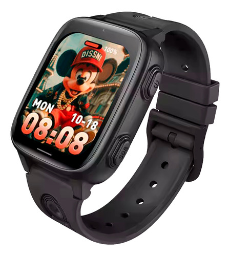 Smartwatch Niños 4g Gps Chat Sos Video Llamadas Fotos Kids Silicona Silicona Negro Silicoa