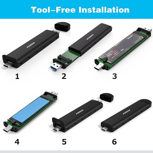 Imagen 3 de 10 de Carry Disk Case M2 Ssd Nvme Sata Dual Usb C + Usb 3.2 Fideco