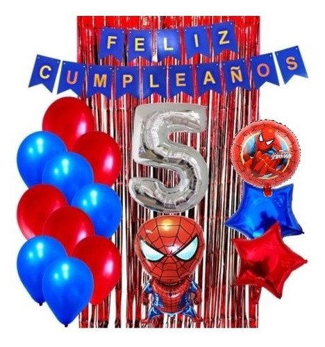 Combo Kit Deco Fiesta Cumple Cortina Fiesta Globos Spiderman