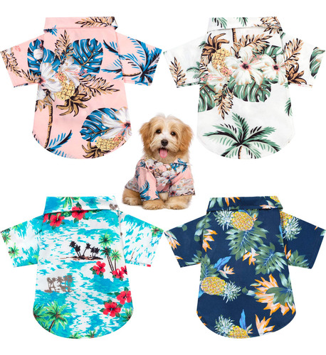Weewooday 4 Camisetas De Verano Para Mascotas, Estilo Hawai.