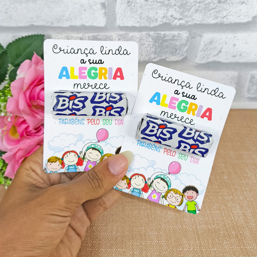 Lembrancinha Dia Das Crianças- 100 Card Com Chocolate Bis