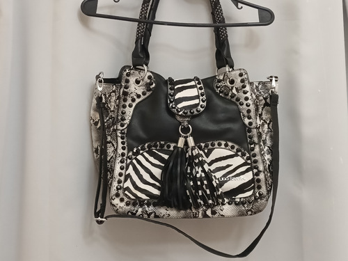 Cartera Ugo Santini Italiana Impecable Le Falta El Broche. T Blanco/negro Cebra /pitón (Usado)