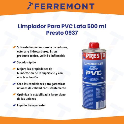 Limpiador Para Pvc Lata 500 Ml Presto 0937