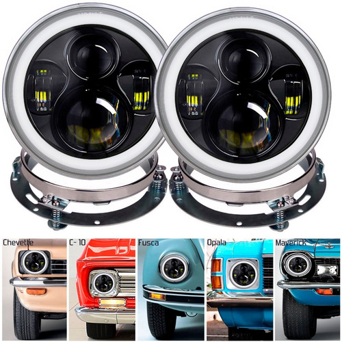 Imagem 1 de 8 de Farol Led Angel 7 Polegadas P/kombi E Fusca
