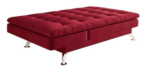 Sofá-cama Casal 3 Lugares Amanda Suede Com Almofadas Verm... Cor Vermelho