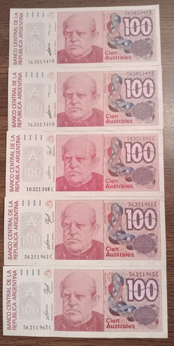 Lote 5 Billetes Argentinos 100 Australes S/c