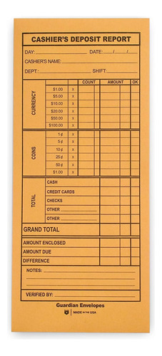 100 Sobres Para Informes De Depósito De Guardian ' Sobres ' 