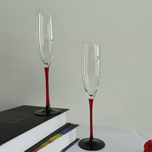 Ryuhyf Copa De Champán (6.8 Oz), Corte Biselado, Vástago Roj