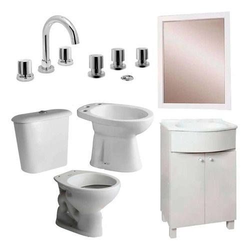 Juego Baño Completo Inodoro Bidet Mochila Vanitory Griferia 