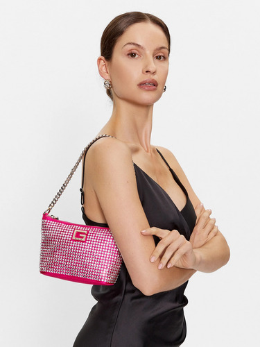 Bolsa Guess Estilo Bucket Mini 100% Original Nueva Magenta Dorado Brillante