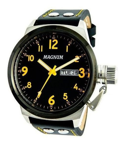 Relógio Magnum Ma32774j Calendario Pulseira Couro