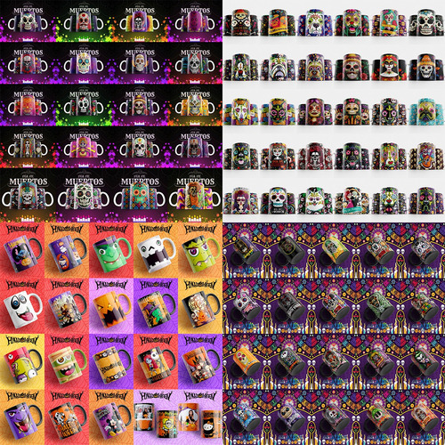 Mega Pack Plantillas Día De Muertos Para Tazas Editable